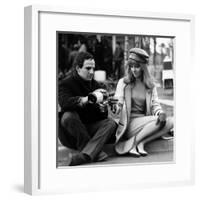 actress Julie Christie and film director Francois Truffaut on set of film Fahrenheit 451, 1966-null-Framed Photo