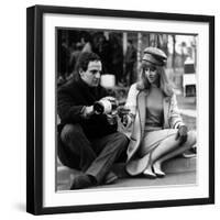 actress Julie Christie and film director Francois Truffaut on set of film Fahrenheit 451, 1966-null-Framed Photo