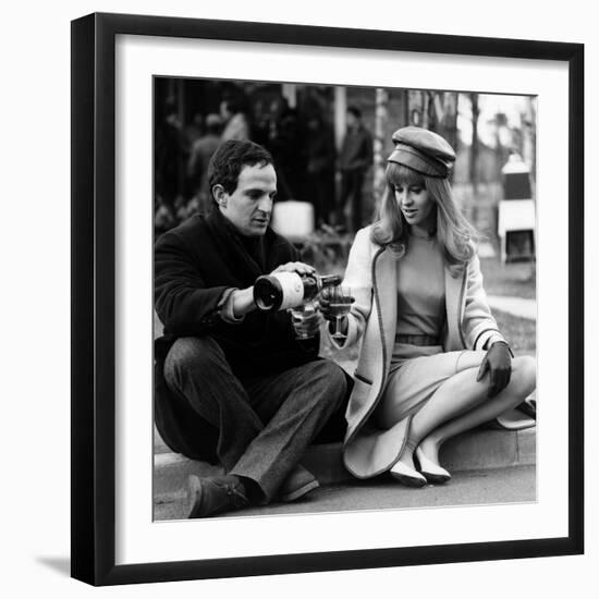 actress Julie Christie and film director Francois Truffaut on set of film Fahrenheit 451, 1966-null-Framed Photo