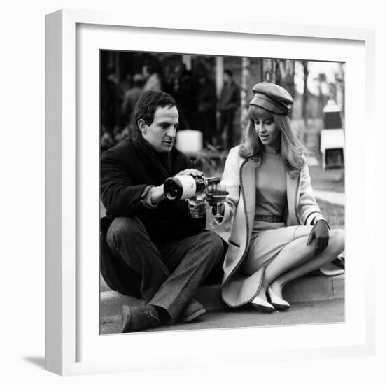 actress Julie Christie and film director Francois Truffaut on set of film Fahrenheit 451, 1966-null-Framed Photo