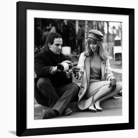 actress Julie Christie and film director Francois Truffaut on set of film Fahrenheit 451, 1966-null-Framed Photo