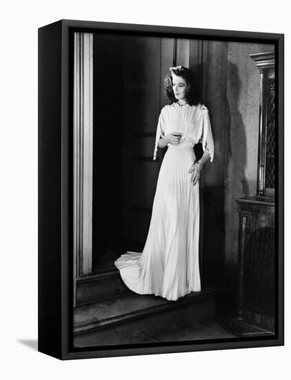 Actress Katharine Hepburn in Pleated Evening Dress on the Set of "The Philadelphia Story"-Alfred Eisenstaedt-Framed Stretched Canvas