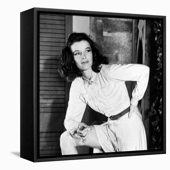 Actress Katharine Hepburn on the Set of Her Broadway Play "The Philadelphia Story"-Alfred Eisenstaedt-Framed Stretched Canvas