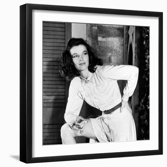 Actress Katharine Hepburn on the Set of Her Broadway Play "The Philadelphia Story"-Alfred Eisenstaedt-Framed Premium Photographic Print