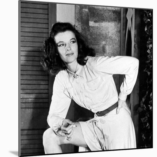 Actress Katharine Hepburn on the Set of Her Broadway Play "The Philadelphia Story"-Alfred Eisenstaedt-Mounted Premium Photographic Print