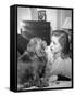 Actress Lauren Bacall Chatting with Her Cocker Spaniel Dog in Her Suite at Gotham Hotel-Nina Leen-Framed Stretched Canvas