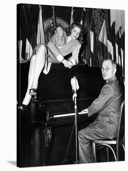 Actress Lauren Bacall Sits Atop the Piano While Vice President Harry Truman Plays-null-Stretched Canvas