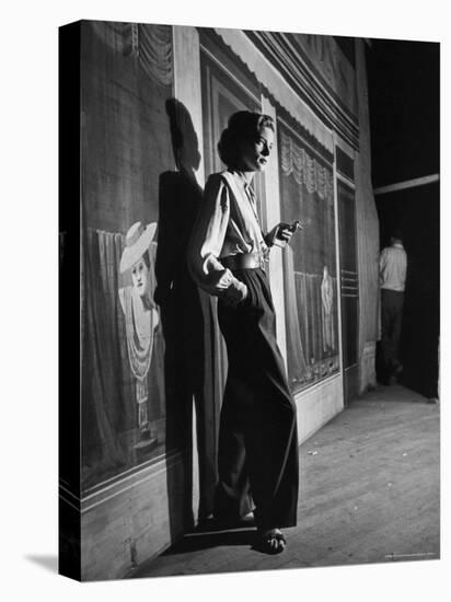 Actress Lauren Bacall Smoking a Cigarette on the Set of Film, "Young Man with a Horn"-Alfred Eisenstaedt-Stretched Canvas