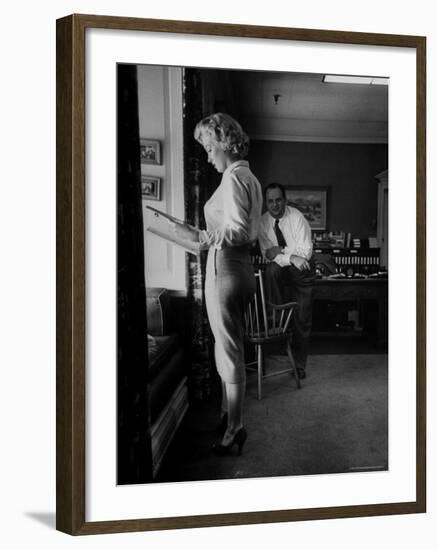 Actress Marilyn Monroe Looking over Script for Clifford Odets Movie "Clash by Night"-Bob Landry-Framed Premium Photographic Print