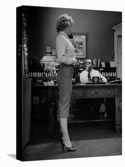 Actress Marilyn Monroe Talking Sexily on Phone While Displaying Her Talents for Producer Jerry Wald-Bob Landry-Stretched Canvas