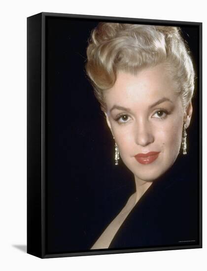 Actress Marilyn Monroe Wearing Dangling Rhinestone Earrings, with Her Hair Up-Ed Clark-Framed Stretched Canvas