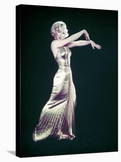 Actress Marilyn Monroe Wearing Gold Gown Designed by Bill Travilla for "Gentlemen Prefer Blondes"-Ed Clark-Stretched Canvas