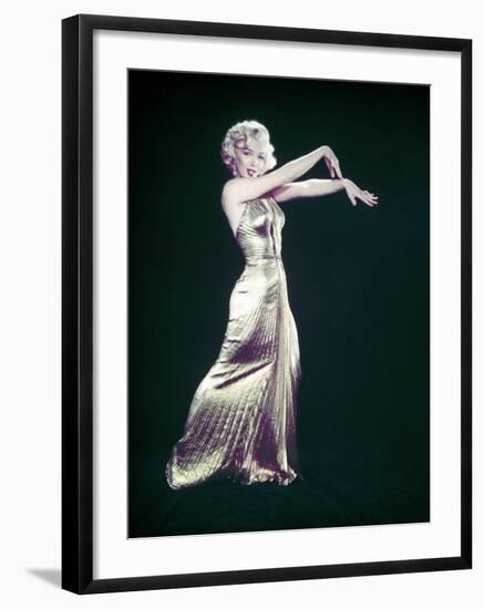 Actress Marilyn Monroe Wearing Gold Gown Designed by Bill Travilla for "Gentlemen Prefer Blondes"-Ed Clark-Framed Premium Photographic Print