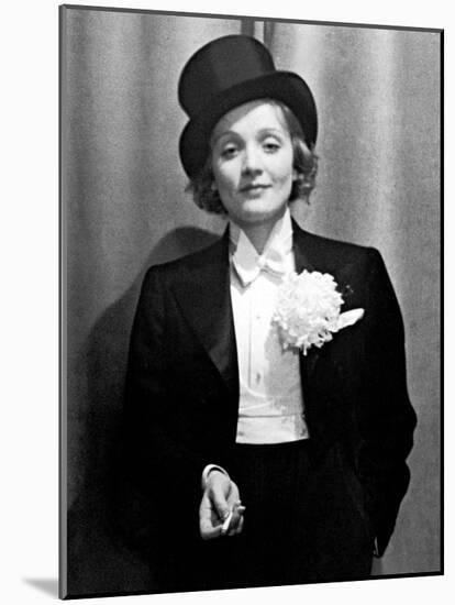 Actress Marlene Dietrich Wearing Tuxedo, Top Hat, and Holding Cigarette at Ball for Foreign Press-Alfred Eisenstaedt-Mounted Premium Photographic Print