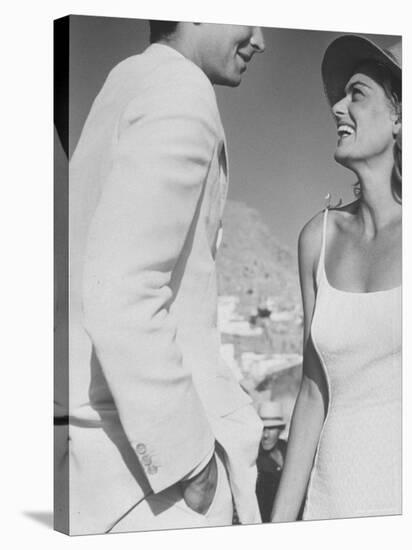 Actress Melina Mercouri and Tony Perkins in Greece to Make Movie "S.S. Phaedra"-James Burke-Stretched Canvas