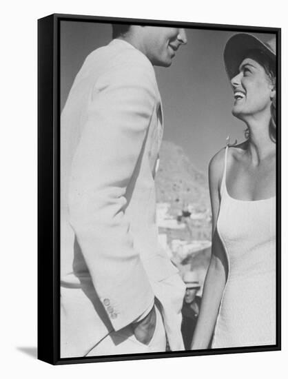 Actress Melina Mercouri and Tony Perkins in Greece to Make Movie "S.S. Phaedra"-James Burke-Framed Stretched Canvas