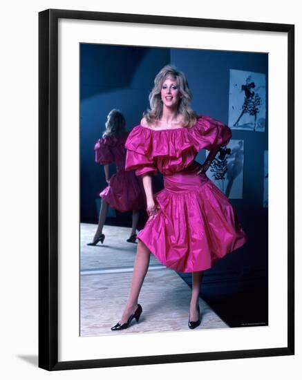 Actress Morgan Fairchild Wearing Pink Dress, Reflected by Mirror-David Mcgough-Framed Premium Photographic Print