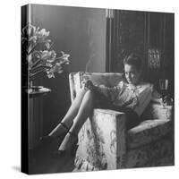 Actress Olivia de Havilland with Cigarette and Glass of Beer in While Relaxing at Home-Bob Landry-Stretched Canvas