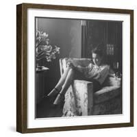 Actress Olivia de Havilland with Cigarette and Glass of Beer in While Relaxing at Home-Bob Landry-Framed Premium Photographic Print