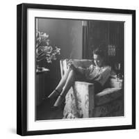 Actress Olivia de Havilland with Cigarette and Glass of Beer in While Relaxing at Home-Bob Landry-Framed Premium Photographic Print