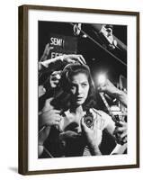 Actress Pier Angeli, Surrounded by Hands From Hair Stylist, Dresser, and Cameraman on MGM Movie Set-Allan Grant-Framed Premium Photographic Print