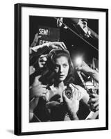 Actress Pier Angeli, Surrounded by Hands From Hair Stylist, Dresser, and Cameraman on MGM Movie Set-Allan Grant-Framed Premium Photographic Print