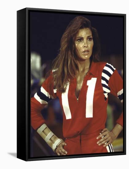 Actress Raquel Welch in Uniform During Filming of Motion Picture "The Kansas City Bomber"-Bill Eppridge-Framed Stretched Canvas