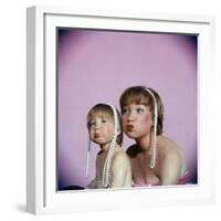 Actress Shirley MacLaine and Daughter Sachi Parker Pouting with String of Pearls on Their Heads-Allan Grant-Framed Premium Photographic Print
