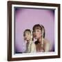 Actress Shirley MacLaine and Daughter Sachi Parker Pouting with String of Pearls on Their Heads-Allan Grant-Framed Premium Photographic Print