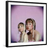 Actress Shirley MacLaine and Daughter Sachi Parker Pouting with String of Pearls on Their Heads-Allan Grant-Framed Premium Photographic Print