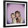 Actress Shirley MacLaine and Daughter Sachi Parker Pouting with String of Pearls on Their Heads-Allan Grant-Framed Premium Photographic Print