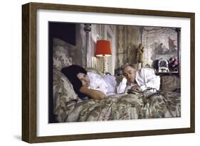 Actress Sophia Loren and Husband Carlo Ponti Lying Across a Bed Together-Alfred Eisenstaedt-Framed Photographic Print