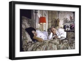 Actress Sophia Loren and Husband Carlo Ponti Lying Across a Bed Together-Alfred Eisenstaedt-Framed Photographic Print