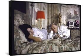 Actress Sophia Loren and Husband Carlo Ponti Lying Across a Bed Together-Alfred Eisenstaedt-Framed Stretched Canvas