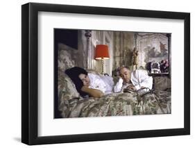 Actress Sophia Loren and Husband Carlo Ponti Lying Across a Bed Together-Alfred Eisenstaedt-Framed Photographic Print