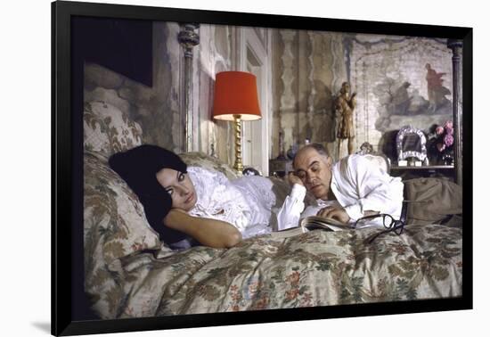 Actress Sophia Loren and Husband Carlo Ponti Lying Across a Bed Together-Alfred Eisenstaedt-Framed Photographic Print