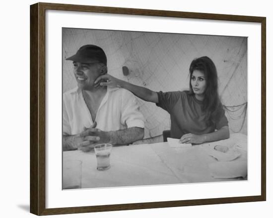 Actress Sophia Loren and Husband, Movie Producer Carlo Ponti Dining at Restaurant-Alfred Eisenstaedt-Framed Premium Photographic Print