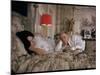 Actress Sophia Loren and Husband, Producer Carlo Ponti, Lying across a Bed Together-Alfred Eisenstaedt-Mounted Premium Photographic Print