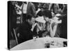 Actress Sophia Loren Attending Party at Table with Petere Lorre-Ralph Crane-Stretched Canvas