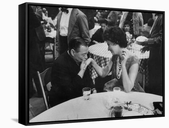 Actress Sophia Loren Attending Party at Table with Petere Lorre-Ralph Crane-Framed Stretched Canvas