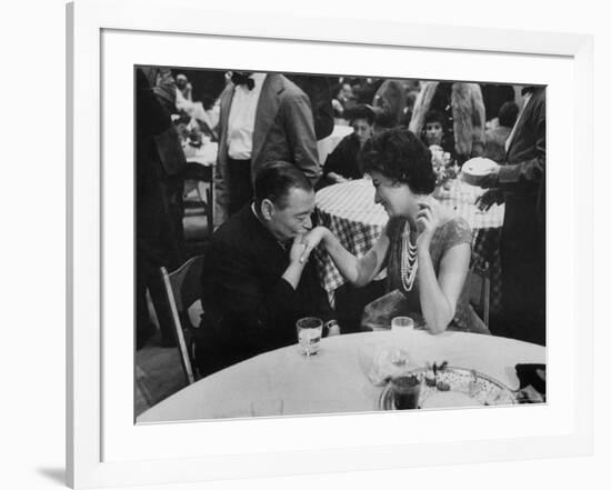 Actress Sophia Loren Attending Party at Table with Petere Lorre-Ralph Crane-Framed Premium Photographic Print
