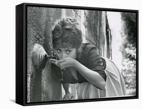 Actress Sophia Loren Drinking Water from Spigot During the Filming of Madame Sans Gene-Alfred Eisenstaedt-Framed Stretched Canvas