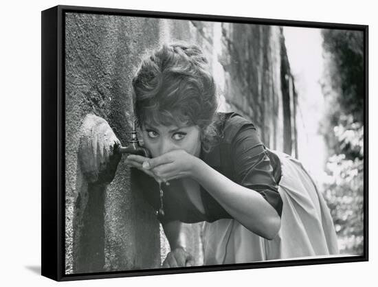 Actress Sophia Loren Drinking Water from Spigot During the Filming of Madame Sans Gene-Alfred Eisenstaedt-Framed Stretched Canvas