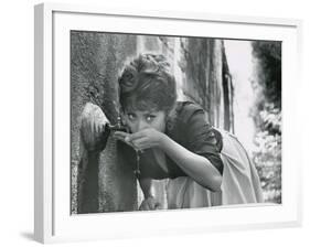 Actress Sophia Loren Drinking Water from Spigot During the Filming of Madame Sans Gene-Alfred Eisenstaedt-Framed Premium Photographic Print