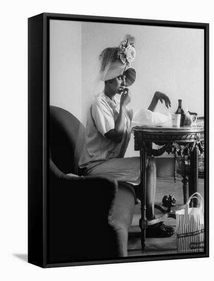 Actress Sophia Loren Eating on a Break During Filming of "Madame Sans Gene"-Alfred Eisenstaedt-Framed Stretched Canvas