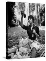 Actress Sophia Loren Examining Contents of Bottle During Location Filming of "Madame Sans Gene"-Alfred Eisenstaedt-Stretched Canvas