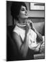 Actress Sophia Loren Fingering Her Pearl Necklace-Alfred Eisenstaedt-Mounted Premium Photographic Print