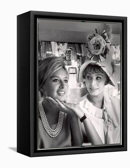 Actress Sophia Loren Holding the Chin of Her Sister, Maria Scicolone-Alfred Eisenstaedt-Framed Stretched Canvas