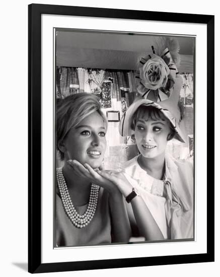 Actress Sophia Loren Holding the Chin of Her Sister, Maria Scicolone-Alfred Eisenstaedt-Framed Photographic Print