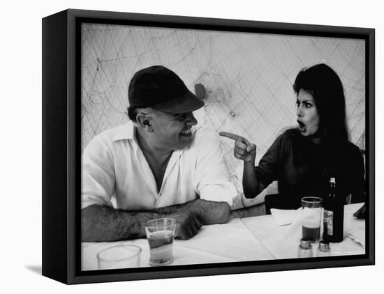 Actress Sophia Loren Humorously Berating Husband, Carlo Ponti, While Dining in Restaurant-Alfred Eisenstaedt-Framed Stretched Canvas